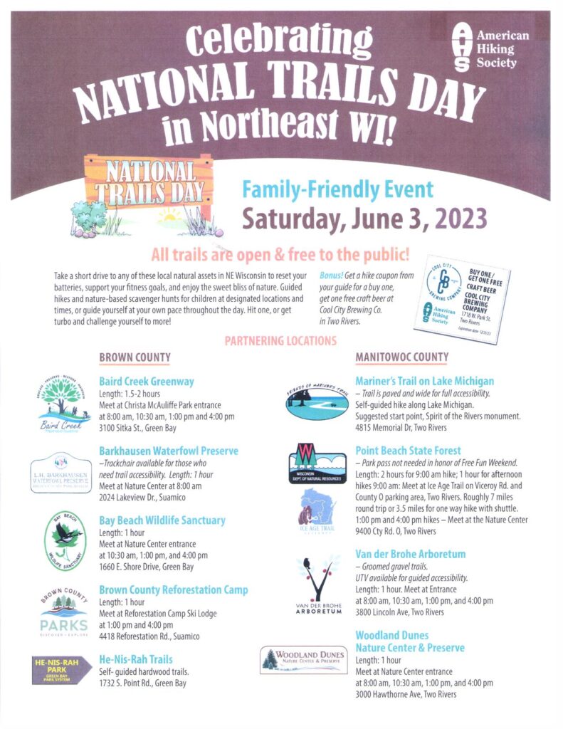 NATIONAL TRAILS DAY IN NORTHEAST WI      Woodland Dunes Nature Center is joining in the celebration of our great outdoor trails this June 3rd