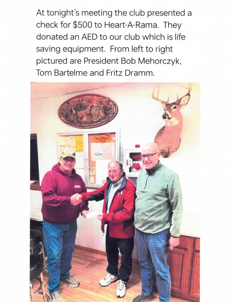 Francis Creek Sportsman Club Donation to Heart-A-Rama