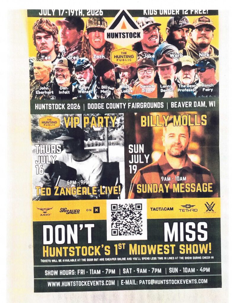 GET YOUR TICKETS NOW FOR HUNTSTOCK, COMING TO WISCONSIN JULY 17-19 AT BEAVER DAM, WI.