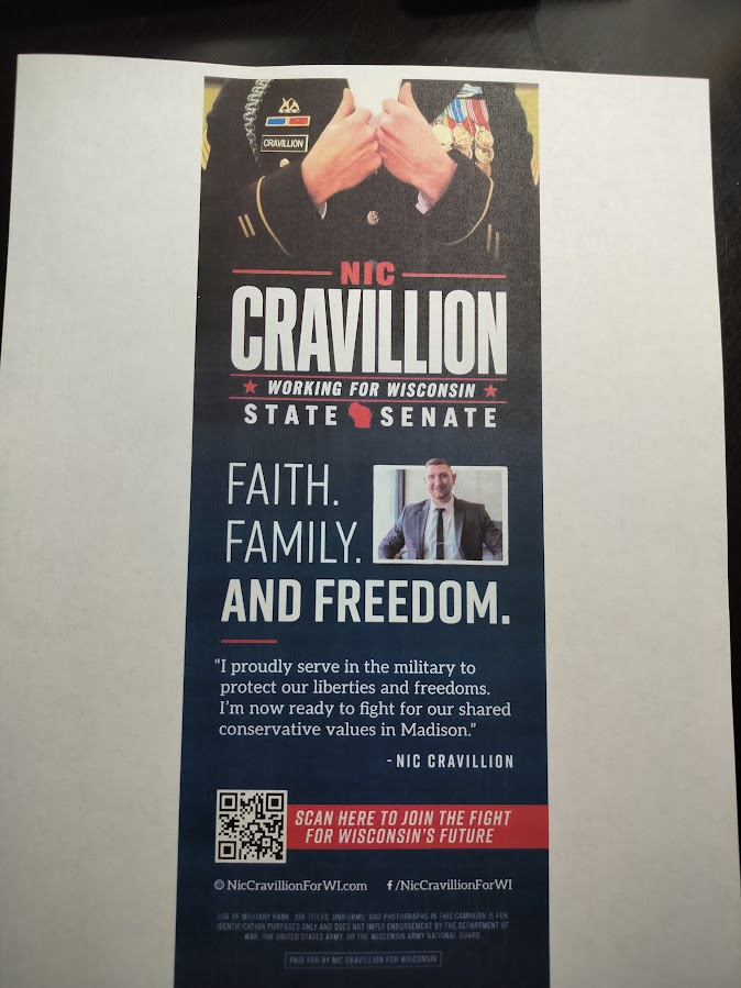 VOTE AUGUST 11TH FOR NIC CRAVILLION FOR STATE SENATE  DISTRICT 1